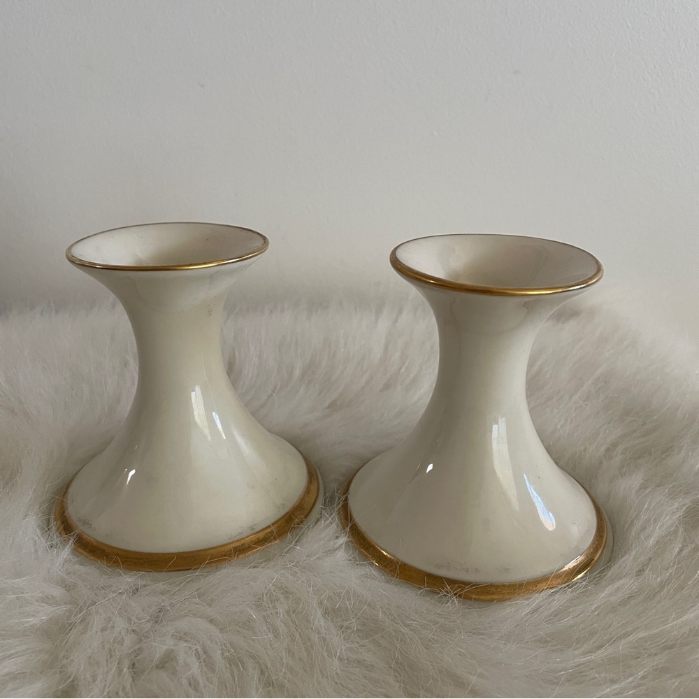 Vintage Lenox Cream and Gold Candle Holders Pair